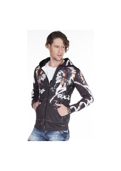 Cipo&Baxx CL263 Kızılderili Kapşonlu Siyah Erkek Sweatshirt modelleri