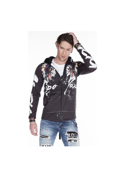 Cipo&Baxx CL263 Kızılderili Kapşonlu Siyah Erkek Sweatshirt fırsatları