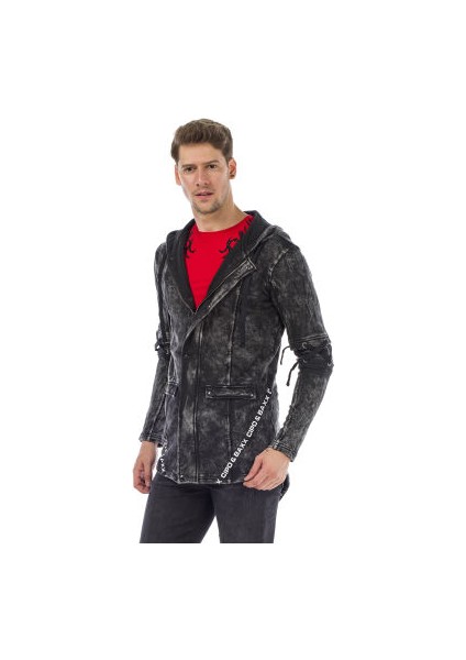 Cipo&Baxx CL257 Bağcıklı Kapşonlu Fermuarlı Erkek Sweat Ceket
