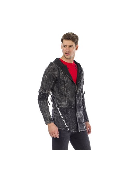 Cipo&Baxx CL257 Bağcıklı Kapşonlu Fermuarlı Erkek Sweat Ceket