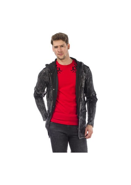 Cipo&Baxx CL257 Bağcıklı Kapşonlu Fermuarlı Erkek Sweat Ceket