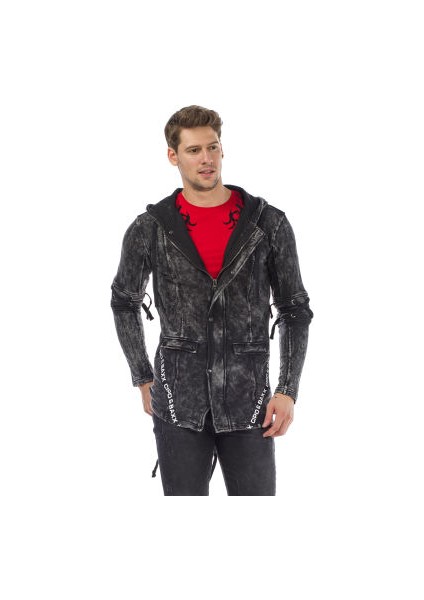Cipo&Baxx CL257 Bağcıklı Kapşonlu Fermuarlı Erkek Sweat Ceket