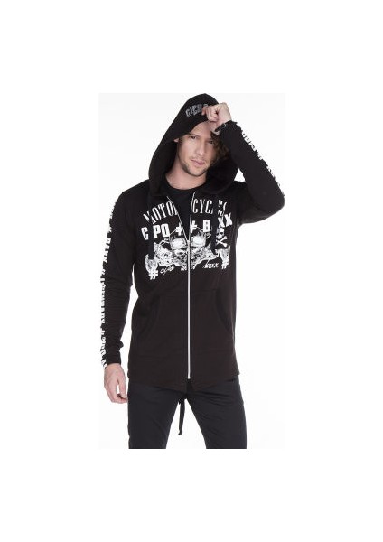 Cipo&Baxx CL239 Kurukafa Baskılı Uzun Siyah Motorcu Sweatjacket