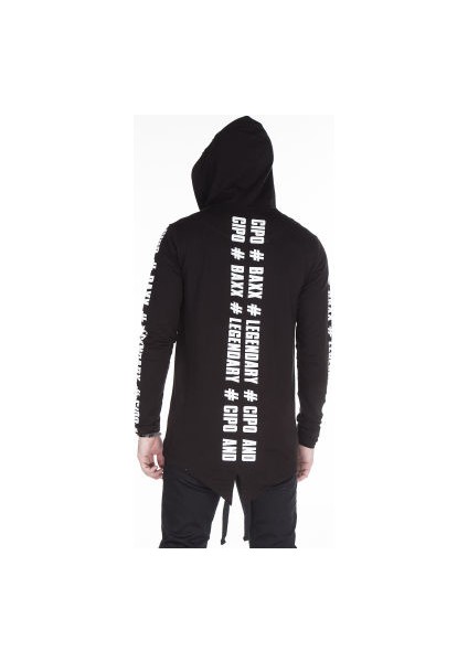 Cipo&Baxx CL239 Kurukafa Baskılı Uzun Siyah Motorcu Sweatjacket