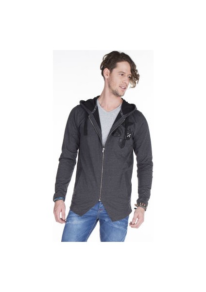 Cipo&Baxx CL238 Armalı Kapşonlu Uzun Erkek Gri Sweatshirt