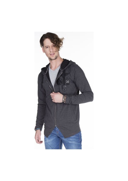 Cipo&Baxx CL238 Armalı Kapşonlu Uzun Erkek Gri Sweatshirt