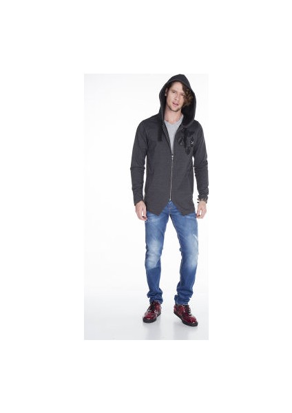 Cipo&Baxx CL238 Armalı Kapşonlu Uzun Erkek Gri Sweatshirt