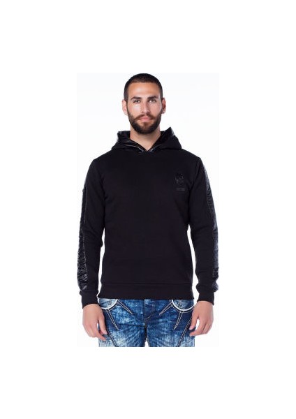 Cipo&Baxx CL206 Kaplan Baskılı Kapşonlu Siyah Erkek Sweatshirt