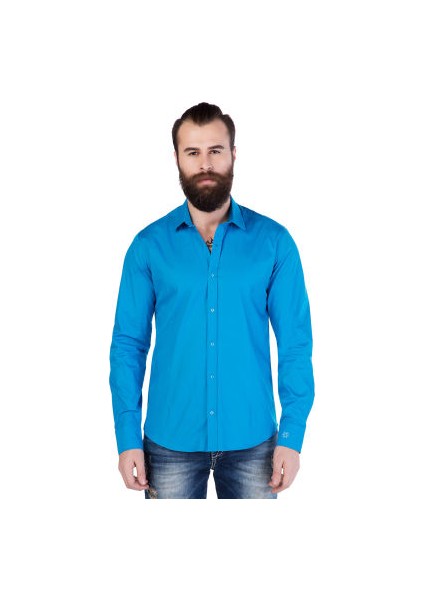Cipo&Baxx CH125 Turkuaz Mavi Renk Slim Fit Spor Erkek Gömlek