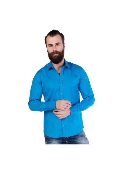 Cipo&Baxx CH125 Turkuaz Mavi Renk Slim Fit Spor Erkek Gömlek modelleri