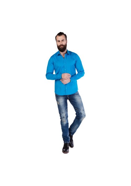 Cipo&Baxx CH125 Turkuaz Mavi Renk Slim Fit Spor Erkek Gömlek fırsatları