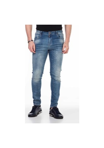 Cipo&Baxx CD456 Sade Düz Yıkanmış Mavi Erkek Kot Pantolon Jeans
