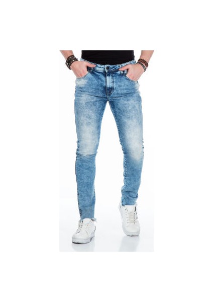 Cipo&Baxx CD445 Eskitilmiş Jean Slim Dar Mavi Erkek Kot Pantolon