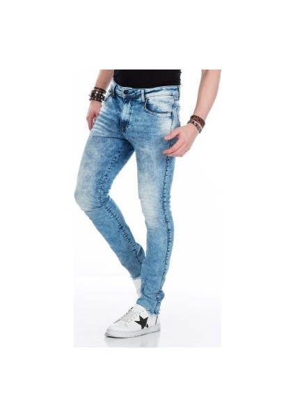 Cipo&Baxx CD445 Eskitilmiş Jean Slim Dar Mavi Erkek Kot Pantolon