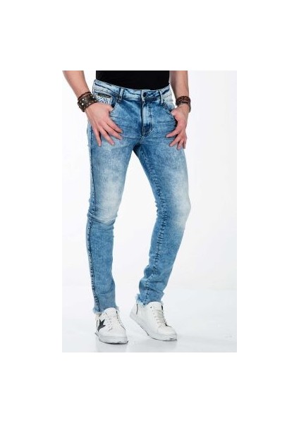 Cipo&Baxx CD445 Eskitilmiş Jean Slim Dar Mavi Erkek Kot Pantolon