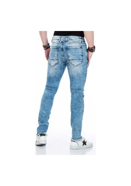 Cipo&Baxx CD445 Eskitilmiş Jean Slim Dar Mavi Erkek Kot Pantolon