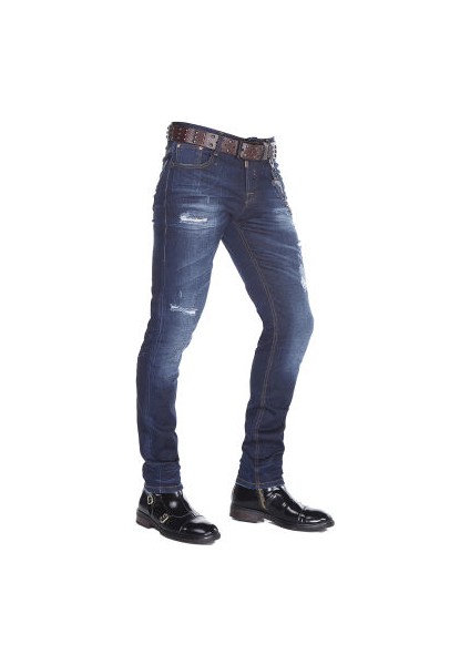 Cipo&Baxx CD392 Zincirli Yırtık Dar Paça Lacivert Erkek Jeans modelleri