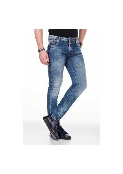 Cipo&Baxx CD319 Esktilmiş Mavi Slim Fit Erkek Jean Kot Pantolon