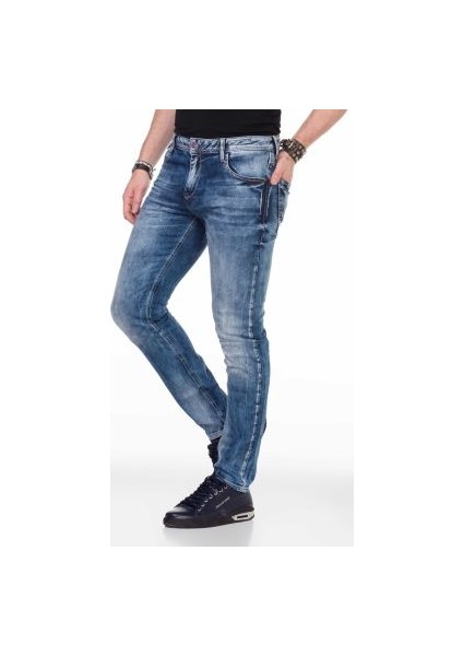 Cipo&Baxx CD319 Esktilmiş Mavi Slim Fit Erkek Jean Kot Pantolon