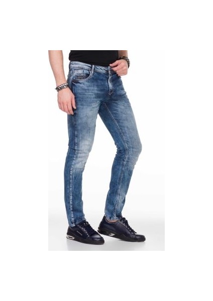 Cipo&Baxx CD319 Esktilmiş Mavi Slim Fit Erkek Jean Kot Pantolon