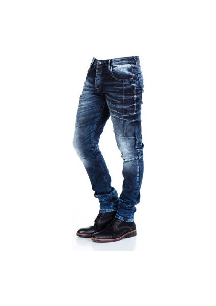 Cipo&Baxx CD286 Dekoratif Dikişli Yıkamalı Koyu Mavi Erkek Jeans