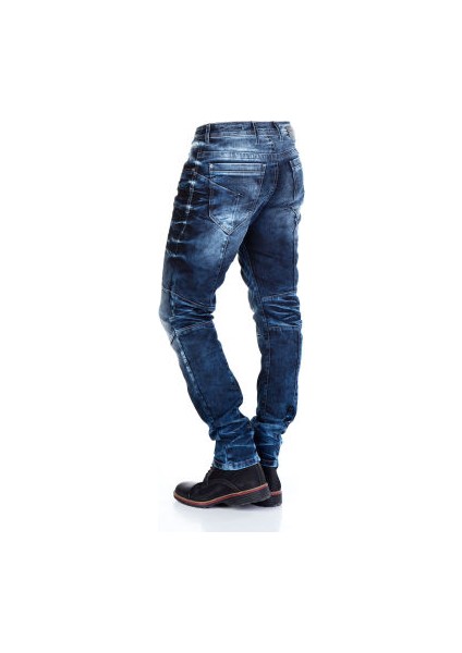 Cipo&Baxx CD286 Dekoratif Dikişli Yıkamalı Koyu Mavi Erkek Jeans
