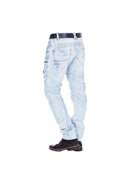 Cipo&Baxx CD272 Buz Mavisi Dekoratif Dikişli Erkek Kot Pantolon