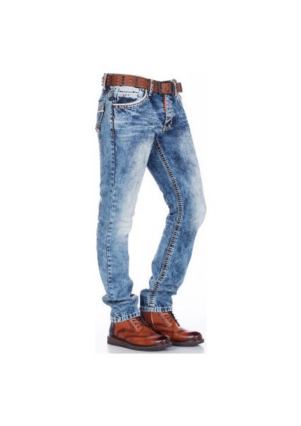 Cipo&Baxx CD148 Yıkanmış Standart Kesim Mavi Erkek Kot Pantolon