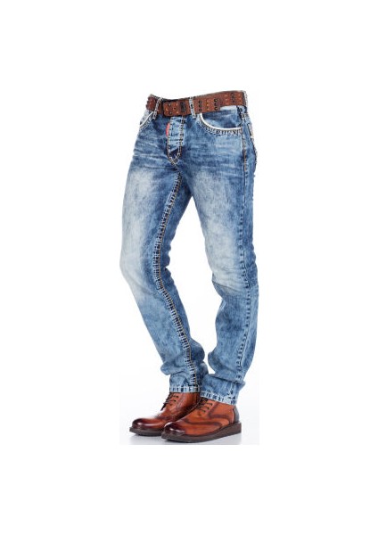 Cipo&Baxx CD148 Yıkanmış Standart Kesim Mavi Erkek Kot Pantolon