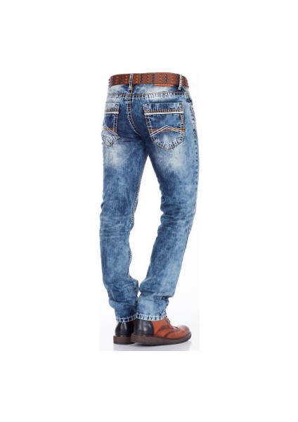 Cipo&Baxx CD148 Yıkanmış Standart Kesim Mavi Erkek Kot Pantolon