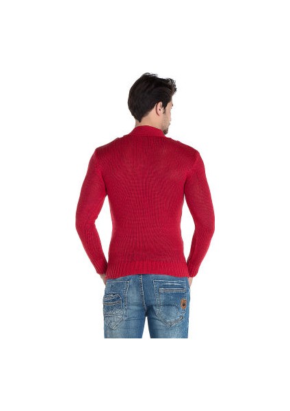 Cipo&Baxx C-6369 V Yaka Delikli Kırmızı Erkek Triko Kazak