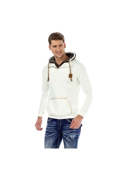 Cipo&Baxx C44200 Örgü Detaylı Cepli Ekru Erkek Sweatshirt