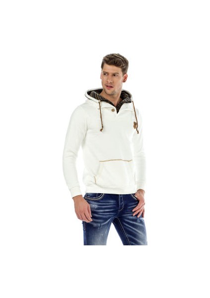 Cipo&Baxx C44200 Örgü Detaylı Cepli Ekru Erkek Sweatshirt