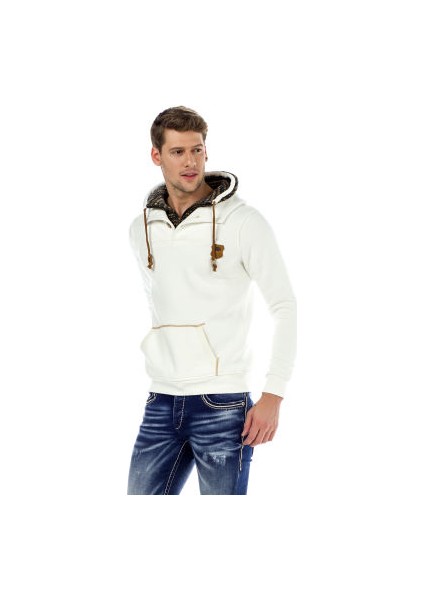 Cipo&Baxx C44200 Örgü Detaylı Cepli Ekru Erkek Sweatshirt