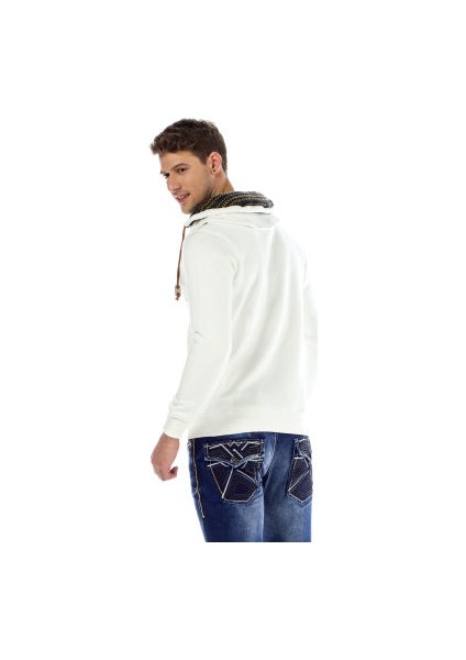 Cipo&Baxx C44200 Örgü Detaylı Cepli Ekru Erkek Sweatshirt