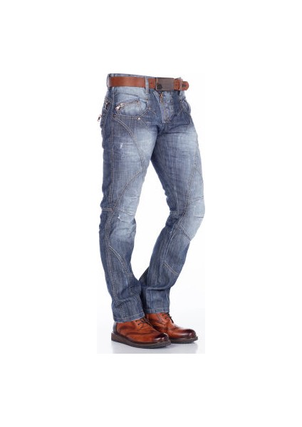 Cipo&Baxx C-0751 Parça Dikişli Fermuarlı Gri Erkek Kot Pantolon