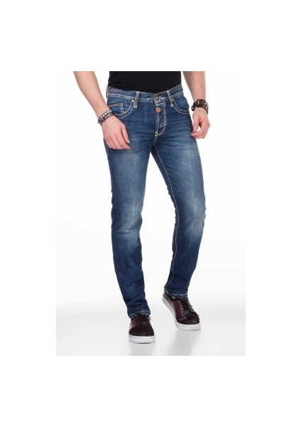 Cipo&Baxx C-0688 Kontrast Dikişli Rahat Mavi Erkek Kot Pantolon
