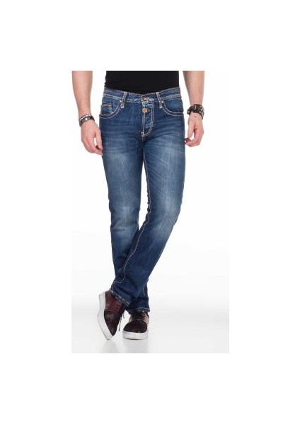 Cipo&Baxx C-0688 Kontrast Dikişli Rahat Mavi Erkek Kot Pantolon