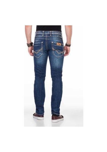 Cipo&Baxx C-0688 Kontrast Dikişli Rahat Mavi Erkek Kot Pantolon