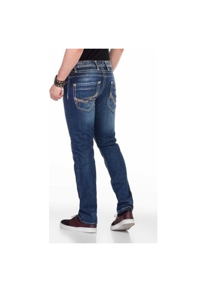 Cipo&Baxx C-0688 Kontrast Dikişli Rahat Mavi Erkek Kot Pantolon