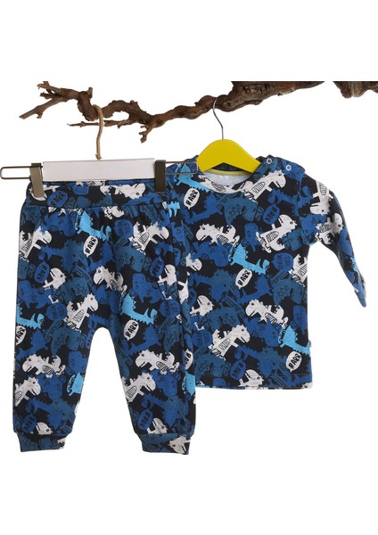 İnterlok Kaykaylı Dinazor Bebek Pijama Takım