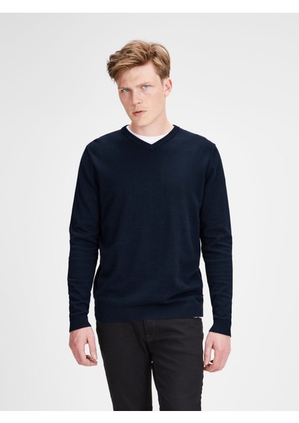 12137194 Ebasic Knit V-Neck Noos Lacivert