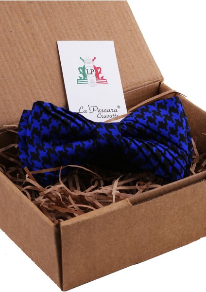 Saks Mavisi Motif Desen Pilise İpek Papyon ESB18
