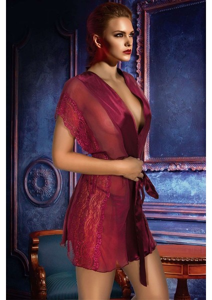 Güpürlü Saten Sabahlık Bordo fiyatları