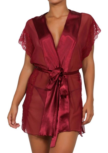 Güpürlü Saten Sabahlık Bordo modelleri