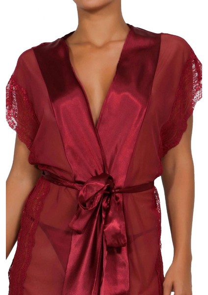 Güpürlü Saten Sabahlık Bordo fırsatları