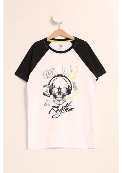 Erkek Çocuk Baskılı Renk Bloklu Kısa Kollu T-shirt