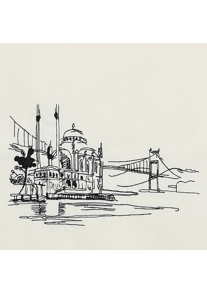 Bez Omuz Çantası Nakışlı Ortaköy Krem