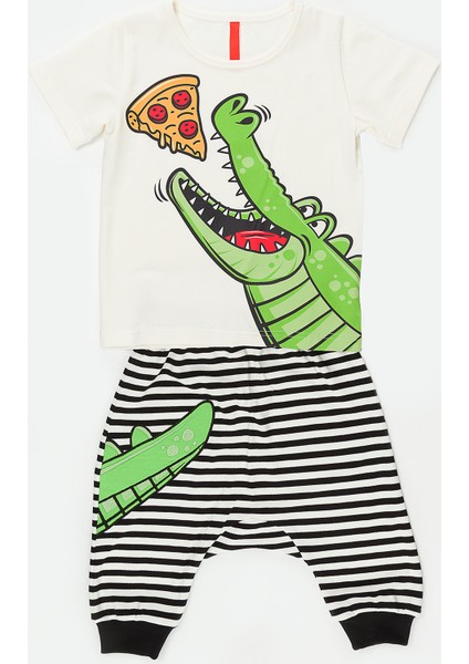 Pizza Timsah Erkek Çocuk T-shirt Kapri Şort Takım modelleri