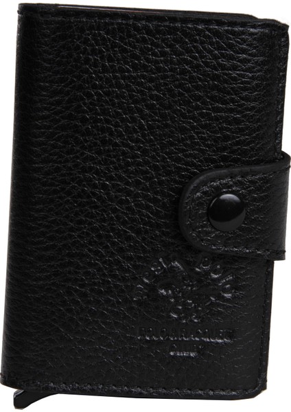 Polo Cüzdan Kartlık Mekanızmalı Hakiki Deri Siyah Wp002